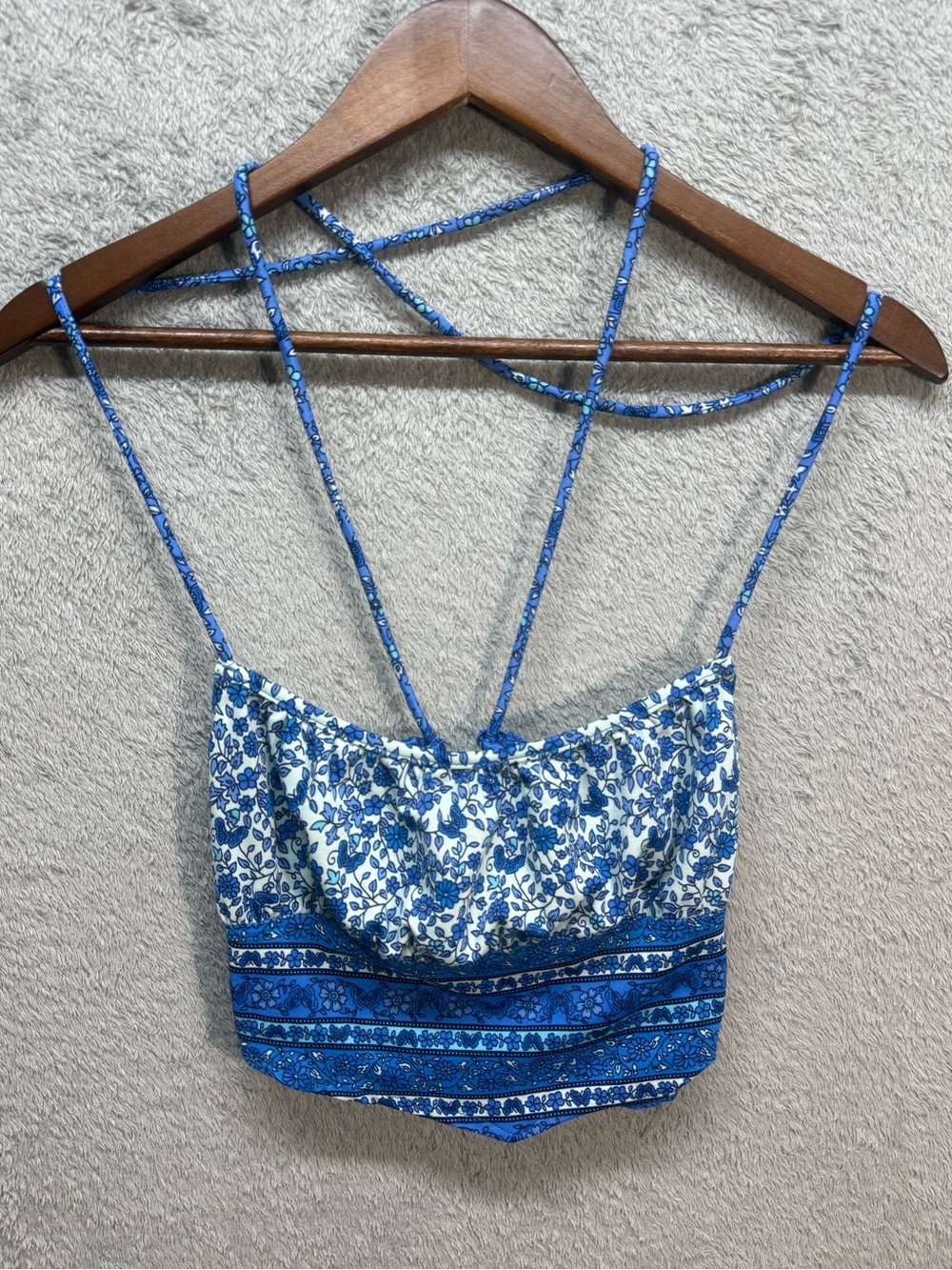 Vintage Mystic Bay Blue Floral lace up bathing suit top